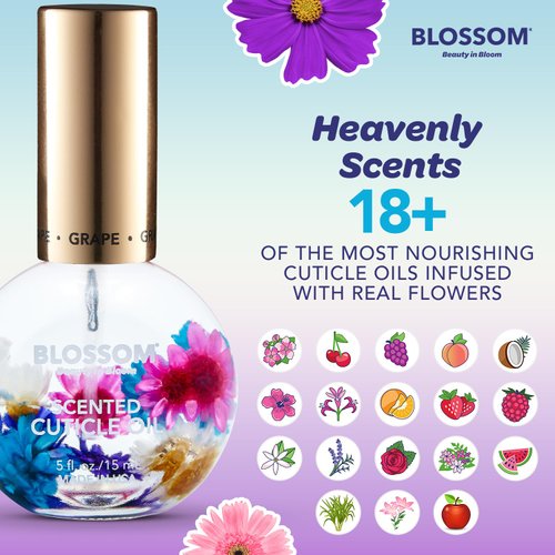 Blossom Hydrating, Moisturizing, Strengthening, Scented Cuticle Oil, Infused with Real Flowers, Made in USA, 0.5 fl. oz, Grape