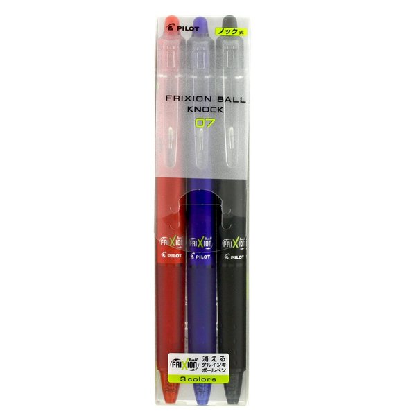 PILOT LFBK-69F-3C FriXion Ball Knock Erasable Ballpoint Pen, 0.7, 3 Colors