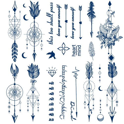 PADOUN Arrow Semi Permanent Tattoo, 6-Sheet Long Lasting 1-2 Weeks Temporary Tattoos Arrow Feather English Letter Bird Tattoo Stickers, 100% Plant-Based Ink Infinity Realistic Fake Tattoos for Women Kids Waterproof