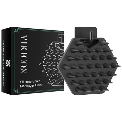 VIKICON Silicone Scalp Massager & Shampoo Brush - Hair & Beard Exfoliator Scrubber for Hair Growth, Reduces Dandruff - Wet/Dry Shower Head Massager - Gift for Men Women All Hair Types & Includes Hook