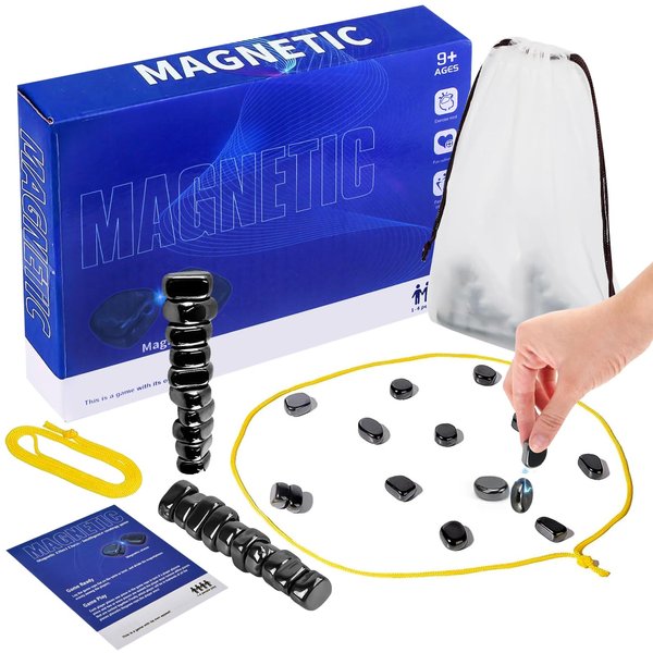 Magnetic Chess Game, Magnet Games Set with Stones & String, Portable Multiplayer Board Game Strategy Game for Party Travel, Desktop Family Gatherings Battle Cluster Game for Kids Adult Fun Puzzle Gift