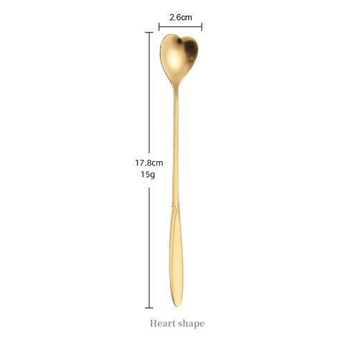 16 Pieces Heart Shaped Spoon Coffee Teaspoon 7 Inch Set Stainless Steel Long Handle Spoon Stir Bar Spoon Stirring Spoon Ice Cream Spoon Gold