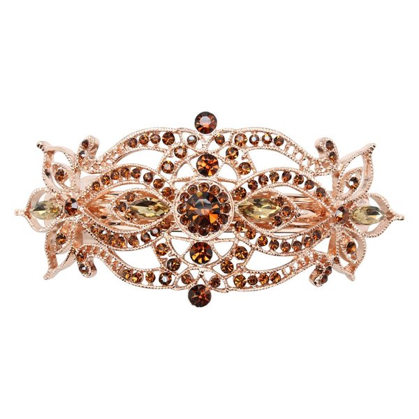 Faship Gorgeous Smoked Topaz Rhinestone Crystal Floral Big Hair Barrette
