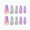 DOCVOEOMH Purple Ombre Press on Nails Short Medium Coffin Acrylic Fake Nails with Glitter Design Glue on Glossy Full Cover Artificial Gel False Stick on Nail for Girls Women Wedding Manicure 24Pcs