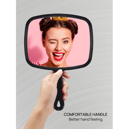 OMIRO Hand Mirror, All Black Handheld Mirror with Handle, 6.6" W x 9.3" L