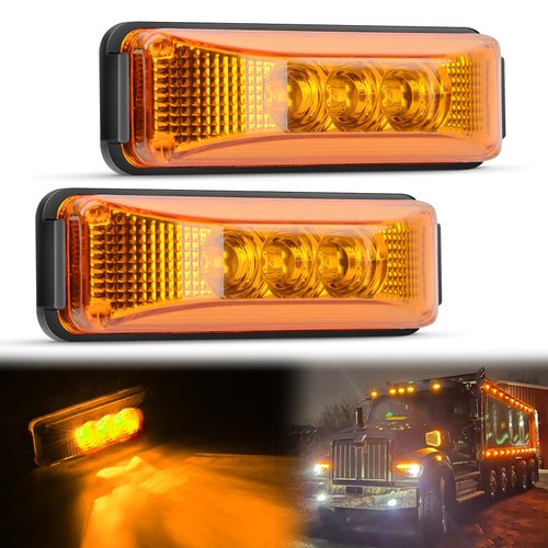 GOOACC 3.9Inch Side Marker Light 2PCS Amber 3LED Front Rear Side Clearance Indicator Light Waterproof Surface Mounted Fender Lights For Truck Trailer Camper RV UTV Bus, 2 Years Warranty