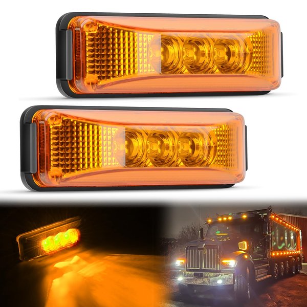 GOOACC 3.9Inch Side Marker Light 2PCS Amber 3LED Front Rear Side Clearance Indicator Light Waterproof Surface Mounted Fender Lights For Truck Trailer Camper RV UTV Bus, 2 Years Warranty