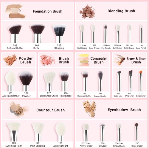 Jessup Brand 25pcs Professional Makeup Brush Set Beauty Cosmetic Foundation Powder Blusher Eyeshadow Blending Highlight Concealer Natural-Synthetic Hair Brushes Set (Pearl White/Silver)