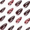 IMRAIN Fall Press on Nails Medium Almond Fake Nails Brown Glossy Glue on Acrylic Nails Full Cover Amber-Brown Artificial Fall Stick on Nails Gel False Nails for Women 24Pcs