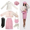 Proudoll 1/3 BJD Doll Clothes 60cm 24in SD Ball Jointed Dolls Accessories Set Beret Wig Cream-Colored Jacket Pink Pencil Skirt Long-Sleeve Shirt Crossbody Bag Shoes