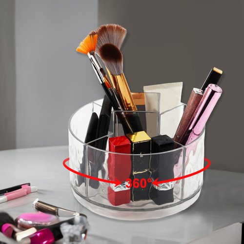 VOCOSTE Rotating Makeup Organizer, 360 Degree Rotatable Cosmetic Display Case, Makeup Caddy Storage Makeup Brushes Lipsticks Nail Polish Skincare, Clear