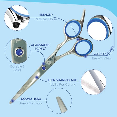 Marhaba AS Hair Cutting Scissors, Professional Barber Scissors, 2 Pcs Hair Cut Scissors set for Men and Women, Stainless Steel Hair Shears for Home and Salon Use, Scissors for Hair with Leather Case…