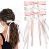 4Pack Satin Hair Bow Clips with Long Tail, Bowknot Ribbon Tassel Hair Clip, Bridal Hair Accessories Gift for Women Girls