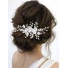 Kesvb Flower Bride Wedding Hair Comb Silver Pearl Bridal Side Comb Crystal Hair Piece Leaf Hair Accessories for Women and Girls