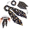 Jewemia Hair Scarf Scrunchies for Women Bow Scrunchy with Ribbon Long Hair Flower Chiffon Scrunchies for Girls Detachable Elastics Hair Scrunchies for Beach Party Dating 5 pcs