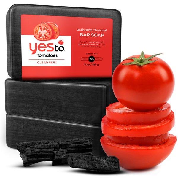 Yes To Tomatoes Clear Skin Activated Charcoal Bar Soap 7 Ounce (Pack of 3)
