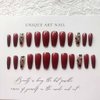 RikView Long Press on Nails Red Acrylic Nails Coffin Fake Nails with Fall Design Full Cover Nails 24 PCS/Set