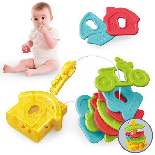 Baby Teething Toys Infant Sensory Chew Toys, Huts Rattle Toy 9 Pcs Spinning Stacking Teether Toys, Infant Teething Toys 0 3 6 9 12 Months Gifts for Babies Birthday Present and Boys&Girls Holiday Gifts