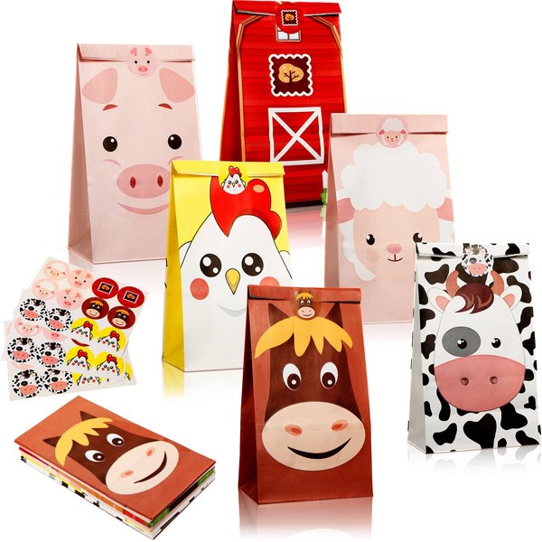 30 Pack Farm Birthday Party Supplies Kids Goodie Bags for Farm Birthday Party Farm Favor Bags Farm Animal Candy Treat Bags Barnyard Gift Bags for Farm Theme Birthday Party Baby Shower, 6 Designs
