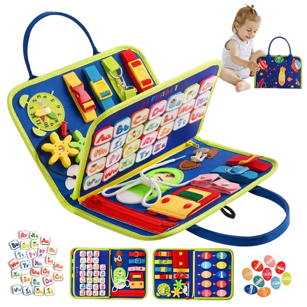 TenFans Busy Board Montessori Toys for 3 4 5 Year Old, Toddler Toys, Sensory Toys Preschool Learning Toys Gifts for Toddlers, Autism Toys, Educational Travel Toy for Fine Motor Skills