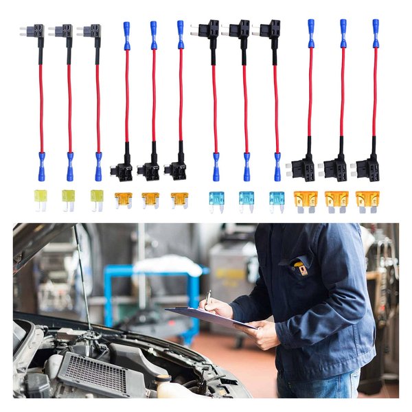 Augeny 12PCS 12V Car Add-a-Circuit Fuse Tap, 4 Types ATO/APM/APS/ATR Dual Slot Fuse Holder, 5A Low Profile/Standard, 15A Mini, Standard, 20A Micro Blade Fuse Kit for Cars Trucks Boats