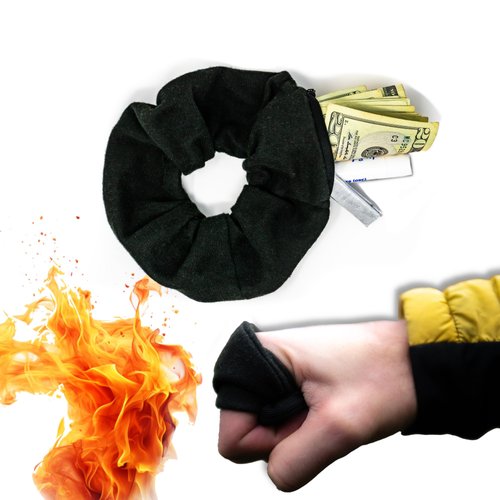 Tactical Scrunchie™ - Hair Tie - Hidden Zipper Pocket, Scrunchies for Thick Hair, Fire Resistant, Self Defense Punching, MMA Padded Knuckle Protectors, Soft Gel Hand Wraps for Boxing