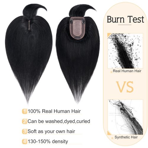 SEGO Hair Toppers for Women Real Human Hair With Bangs 7 * 13CM Silk Base 100% Remy Human Hair Clip in Top Wiglet Hair Pieces for Thinning Hair /18 Inch Medium Brown&Dark Blonde