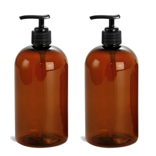 Grand Parfums EMPTY 16 Oz BLACK Plastic Soap Dispenser Bottles with White Lotion Pumps, for Gel, Soap, Shampoo, Body Lotion, Cream, Refillable (3 Bottles)