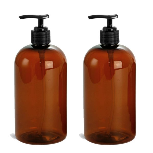Grand Parfums EMPTY 16 Oz BLACK Plastic Soap Dispenser Bottles with White Lotion Pumps, for Gel, Soap, Shampoo, Body Lotion, Cream, Refillable (3 Bottles)
