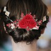 LALAFINA Red Flower Hair Comb Crystal Bridal Hair Comb Wedding Hair Comb Rhinestone Hair Piece Floral Rhinestone Hair Comb for Women Bride (Red)