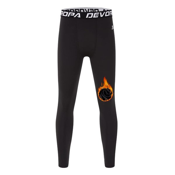 DEVOROPA Youth Boys' Compression Leggings Sports Tights Fleece Lined Thermal Base Layer Pants Black M