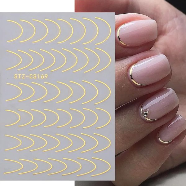 French Tip Nail Art Stickers 8PCS Silver Gold Stripe Lines Nail Sticker 3D Metal Strip Tape Swirl Nail Art Supplies Adhesive Slider Gel Nail Art Decals DIY Foil Tips for Women Nail Art Decorations