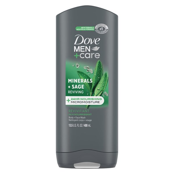 Dove Reviving Minerals & Sage Body and Face Wash with 24-Hour Nourishing Micromoisture Technology Body Wash for Men, 13.5 oz