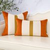 Yangest Orange Patchwork Throw Pillow Cover Striped Velvet Cushion Case Modern Pillowcase for Sofa Couch Bedroom Living Room Home Decor,20x20 Inch