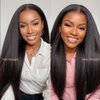 KLAIYI Bye Bye Knots Glueless Wig Yaki Straight 7x5 Pre Cut Lace Front Wigs Human Hair Put On and Go Wigs for Beginners Pre Bleached Pre Plucked No Glue 30S Easy to Wear Kinky Wigs for Women 14Inch