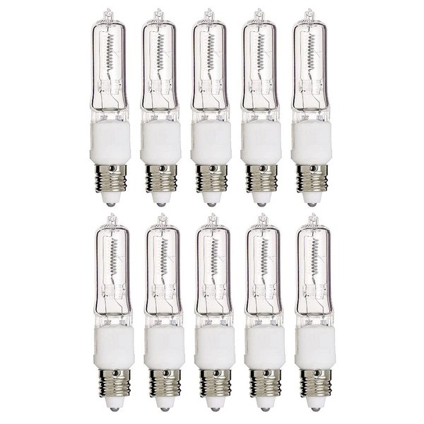 Pack of 10 – 100 Watt JDE11 Halogen candelabra bulb–100W T4 120V Light Bulbs-Clear Finish- E11 Mini-Candelabra Base T4 Bulb–Dimmable-Warm White Color– Q100CL/MC, for Chandeliers, Pendants, Table Lamps