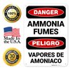 Danger Ammonia Fumes Bilingual Sign, 10x7 Inches, Rust Free .040 Aluminum, Fade Resistant, Made in USA