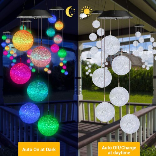 Toodour Solar Wind Chime, Color Changing Ball Wind Chimes, LED Decorative Mobile, Gifts for Mom, Waterproof Outdoor Solar Lights for Garden, Patio, Party, Yard, Window, Outdoor Decorations