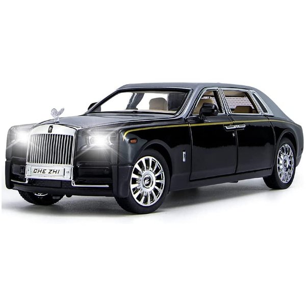 EROCK Upgrade Version -Exquisite car Model 1/24 Rolls-Royce Phantom Model Car,Zinc Alloy Pull Back Toy car with Sound and Light for Kids Boy Girl Gift. (Silver-Black)
