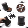RERIVER PU Leather Dice Cup with Lid, Dark Chocolate Leatherette and Dark Brown Felt-Lined Quiet Dice Shaker Cup, Including 6 Black Dot Dice for Liars Dice/ Farkle/ Yahtzee Games, 1 Pack