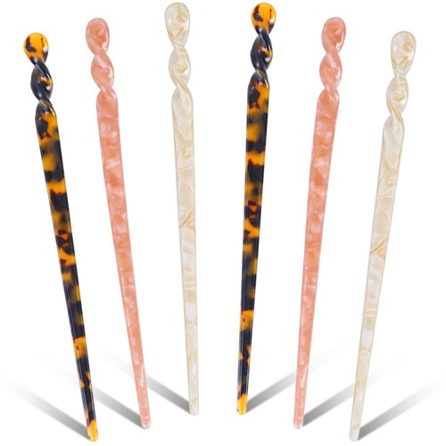 6Pcs Hair Sticks for Women, Mabor Hairstyle Sticks Accessories for Girls Women Print Tortoise Shell Hairpin Color Chopsticks Styling Hair Hairpin for Long Hair Vintage
