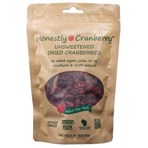 Honestly Cranberry - Unsweetened Dried Cranberries - No Added Sugars, Juices, or Oils - Non-GMO - Wisconsin Grown (3 oz)