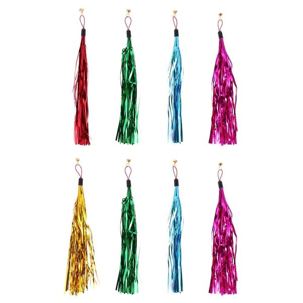 LUOZZY 8 Pcs Cat Teaser Wand Replacement with Bell Metallic Foil Tassel Cat Wand Toys Interactive Catcher Teaser for Pet, Random Color