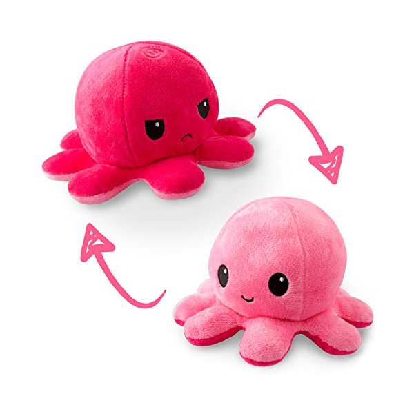 TeeTurtle - The Original Reversible Octopus Plushie - Light Pink + Dark Pink - Cute Sensory Fidget Stuffed Animals That Show Your Mood 4 inch