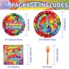 96 Pcs 60's Hippie Plates and Napkins 350 GSM Groovy Party Decorations Disposable Tableware Set Peace Love Tie Dye Birthday Party Decorations for 60s 70s Carnival Baby Shower Party Supplies Serves 24