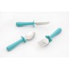 Grabease Toddler Silverware Set Forks Spoons and Knives Set Toddler Utensils Feeding Supplies - Phthalates-Free, Dishwasher Safe, Teal - Self Feeding Utensil