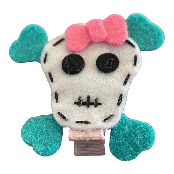 Skull and Bones Hair Clip, Felt, Pink, Turquoise, Girls Accessory