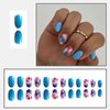 Short Press On Nails Oval Fake Nails Acrylic False Nails With Blue Flower Designs Artificial Blue Nails Press Ons Glossy Glue On Nails Short Full Cover Stick On Nails For Women