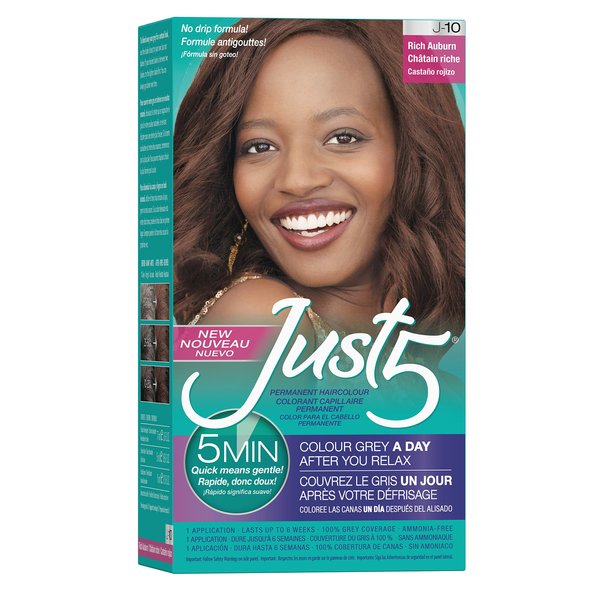 Just 5 Women's 5 Minute Permanent Hair Color with Conditioner, Grey Hair Coloring for Women - Rich Auburn