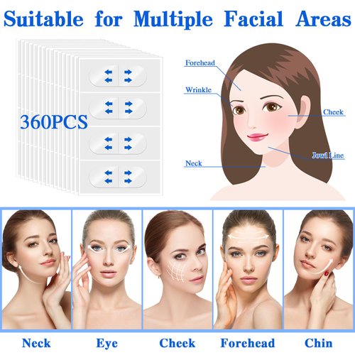 360Pcs Face Lift Tape Instant Face Lift and Shape V Face Stretchable Face Tape Lifting Invisible Tape Facial Tape for Jowls Double Chin Eyes Skin Facial Wrinkles